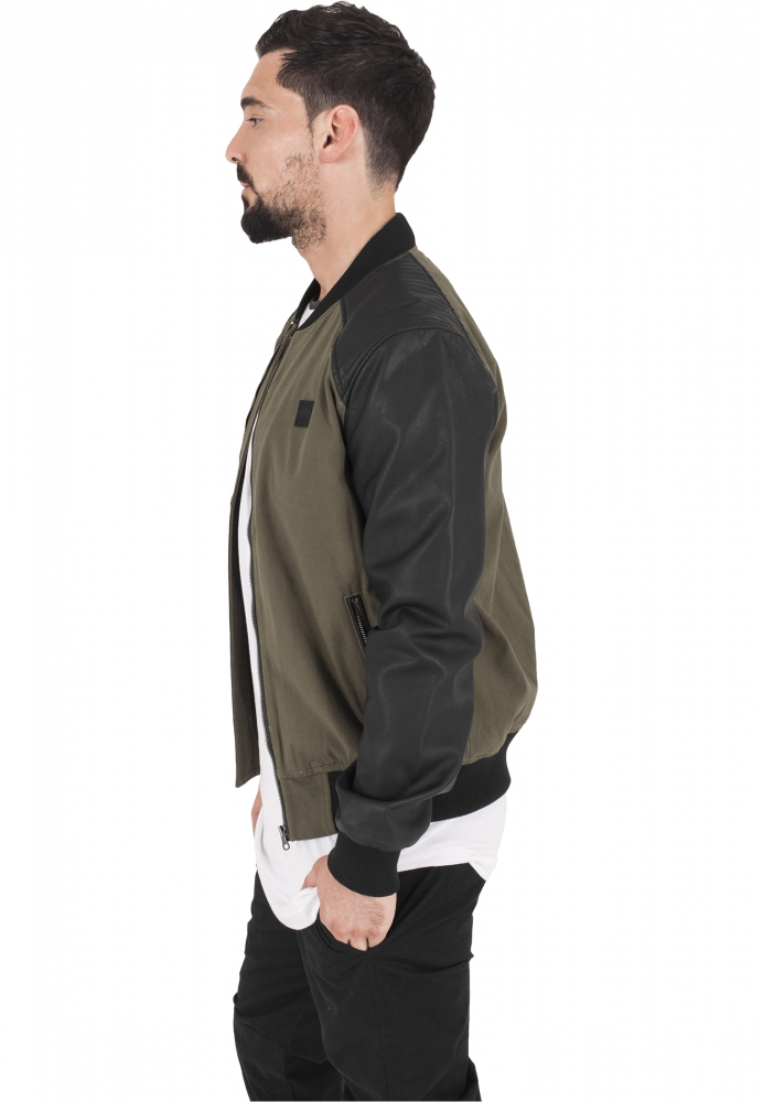 Geaca Cotton Bomber piele Imitation Sleeve Urban Classics